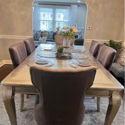 Grey & Glass Dining Room Set With Chairs 