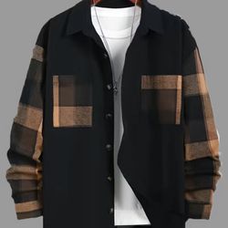 Stylish Men’s Black/Brown Shirt Plaid sweatshirt 