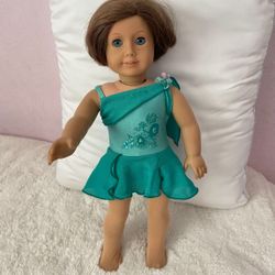 American Girl Doll Wearing Ice-Skating Dress And Tights Star Earrings