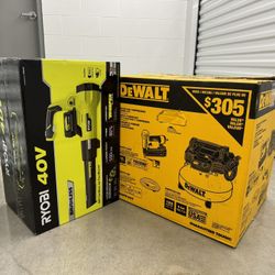 DEWALT 6 Gal. 18-Gauge Brad Nailer and Heavy-Duty Pancake Electric Air Compressor Combo Kit  RYOBI 40V 110 MPH 525 CFM Cordless Battery Variable-Speed