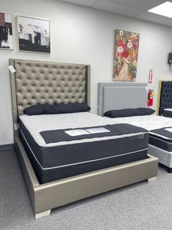 Upholstered and Crystal Tufted Queen Bed in various colors on Sale