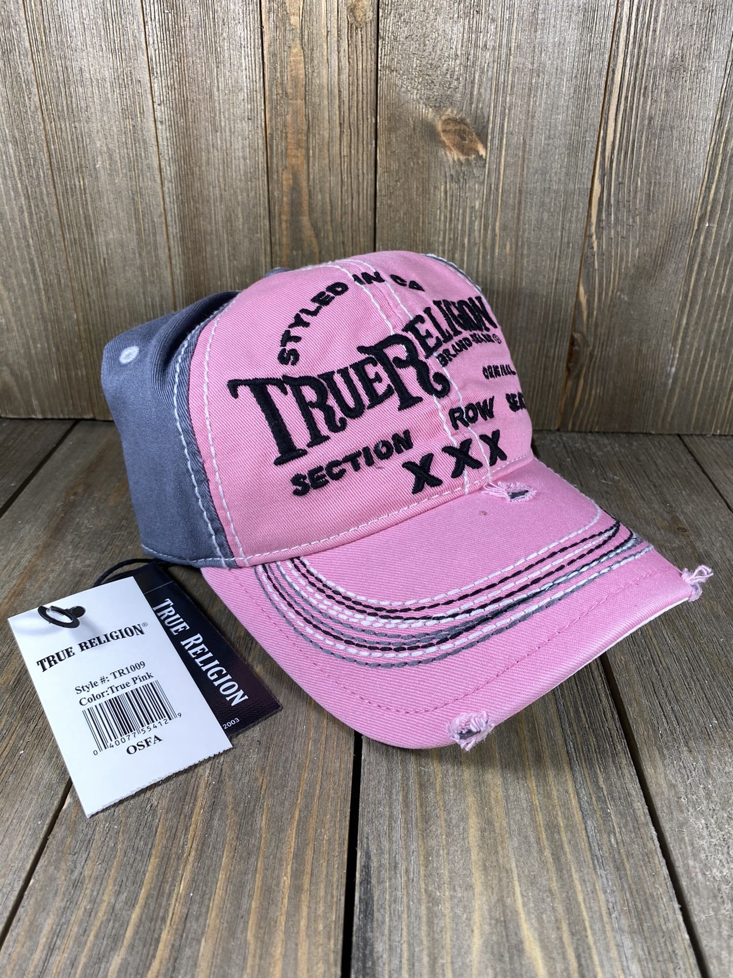 New True Religion Pink Distressed Womens Strapback Baseball Hat Cap