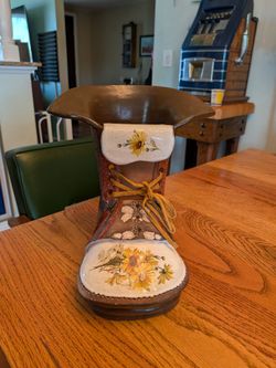 Vintage 1970s ceramic boot planter, groovy boot figurine, mid century
