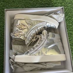 Giuseppe Zanotti Wings Mirror Metallic Silver Leather 38 Sneaker High top women's Boots