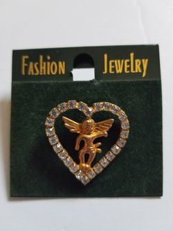 Heart angel Rhinestone pin/brooch