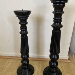 Set of Black Candle Holders  Size 18” & 20 1/2”