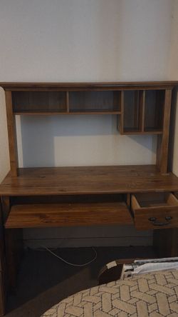 Wood Desk with Hutch and Drawer