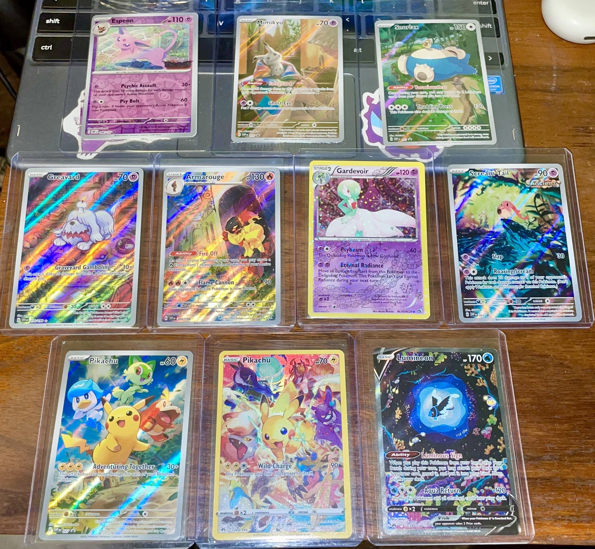 Pokemon - Lot of (10) Cards: Pikachu (Secret + Promo) + Snorlax + Lumineon V + Espeon (Best Buy) +++