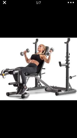 Weider XRS 20 Olympic Bench only not included Squat Rack with Adjustable Safety Spotters and Bar Holds, Bar & Weights Weight, workout, gym equipment