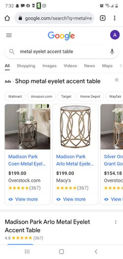 Nib METAL EYELET ACCENT TABLE MSRP 199$