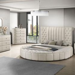 **NEW** 5-piece Upholstered Queen Bedroom Set Ivory