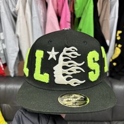 HELLSTAR OG PATCH FITTED HAT BLACK NEON GREEN SIZE 7 1/8