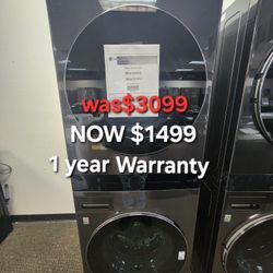 4.5 Cu Ft He Smart Front Load Washer And 7.4 Cu Ft Electric Dryer Washtower With Steam And Built In Intelligence Ventless Black Steel 
