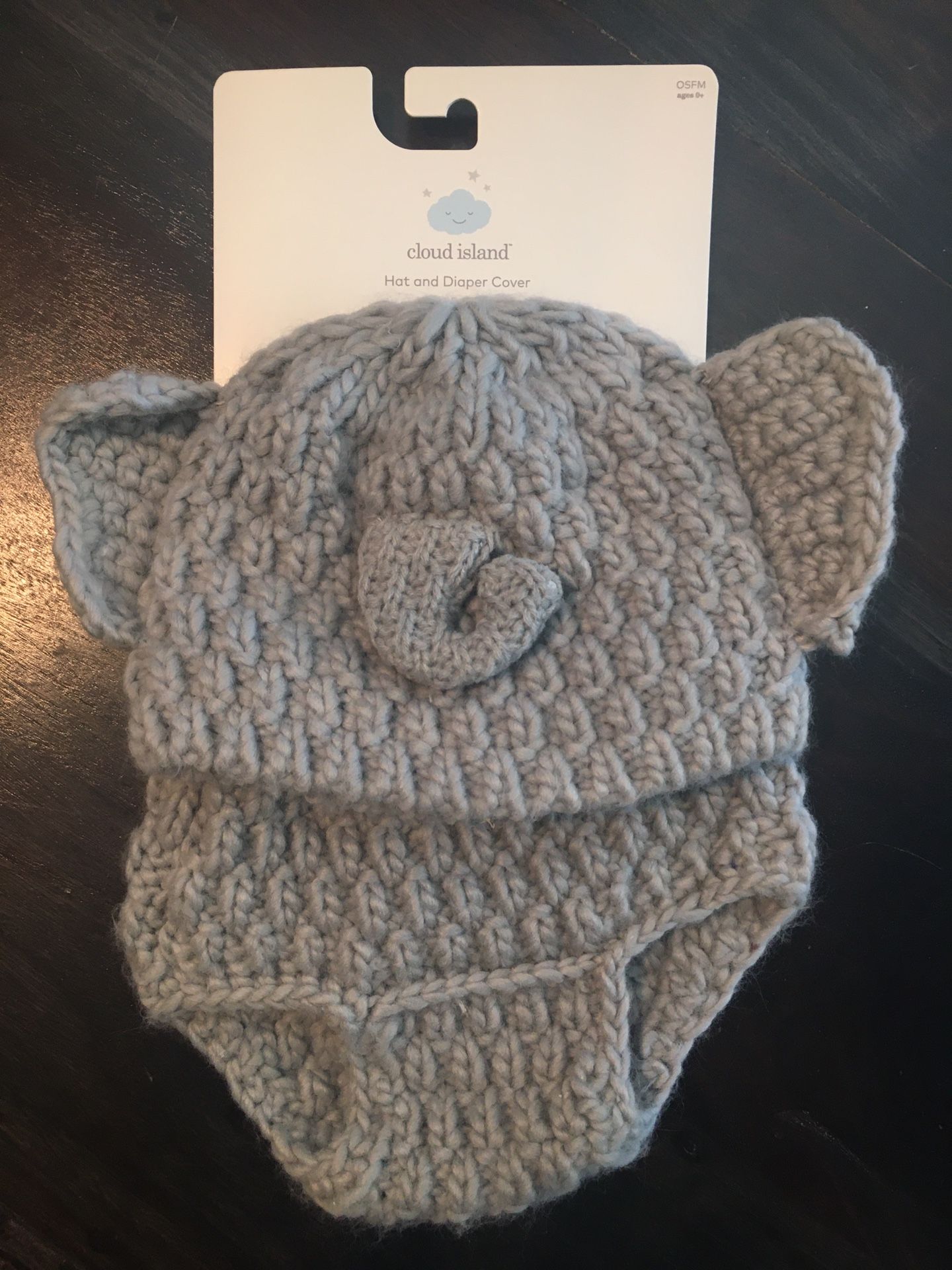 Grey Elephant Knit Hat And Diaper Cover