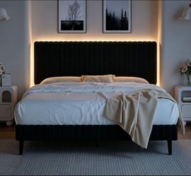 Queen Upholstered Bed Frame with Adjustable Headboard, Black
Velvet & metal frame, easy assembly, no box spring needed, vertical channel tufted black 