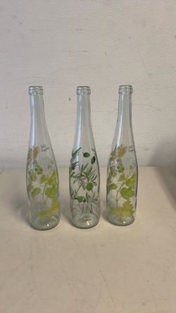 Vintage Decorative Glass Bottles with Botanical Print – Set of 3