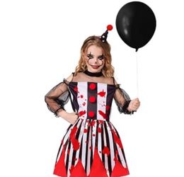 Girls Scary Clown Halloween Costume with Blood Splatters size 10
