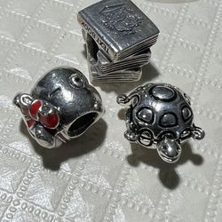 3 AUTHENTIC PANDORA RETIRED LITTLE PIGGY TURTLE AND TEXT BOOK CHARMS  FOR SALE 