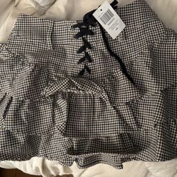 New Hot Topic Thorn & Fable Brown & Green Houndstooth Lace-Up Skirt XS