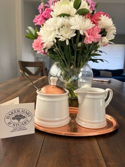 Vintage Sugar and Creamer Set - Copper/Ceramic