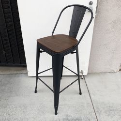 New in Box $30 (Black) Metal Wooden Bar Stools w/ Backrest 30” Seat Height, for Kitchen Counter Top Barstool 