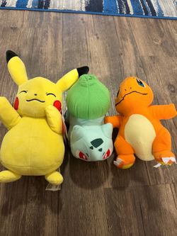 Plush Toy Trio - Pikachu, Bulbasaur, Charmander - Yellow/Green/Orange