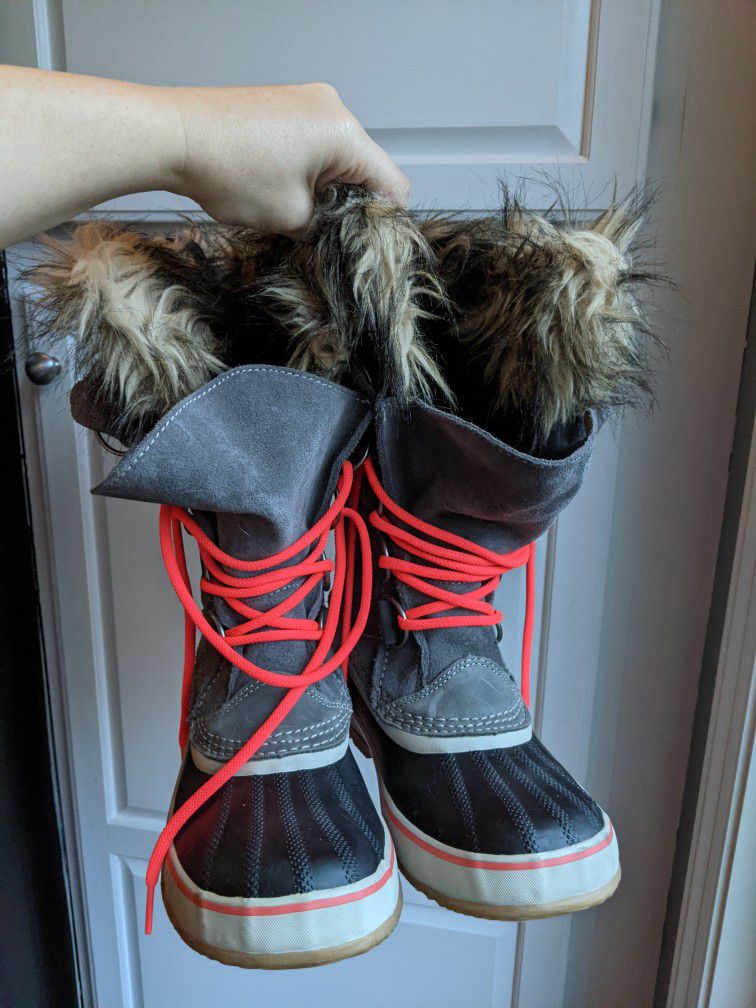 8.5 Gray/ coral Women's Sorel Joan of Arctic Knit 2 Snow Boots 