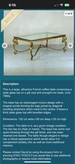 French Wrought Iron Glass Coffee Table