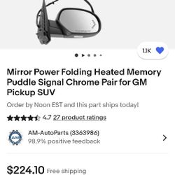 Power Folding Mirrors Chevy/GMC