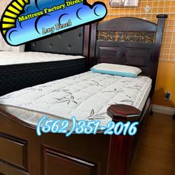 Twin Mattress Wooden Bed Frame With Boxspring Set 