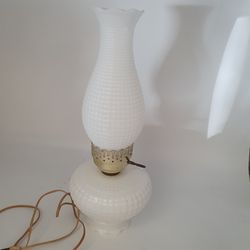 Vintage White Hobnail Glass Lamp Brass Key