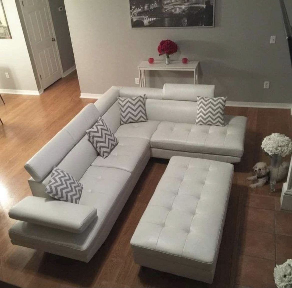 White Leather Sectional On Sale ** Ellenton Outlets ** In Stock