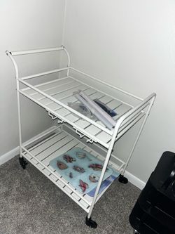 Bar cart  with wine glass holder white metal