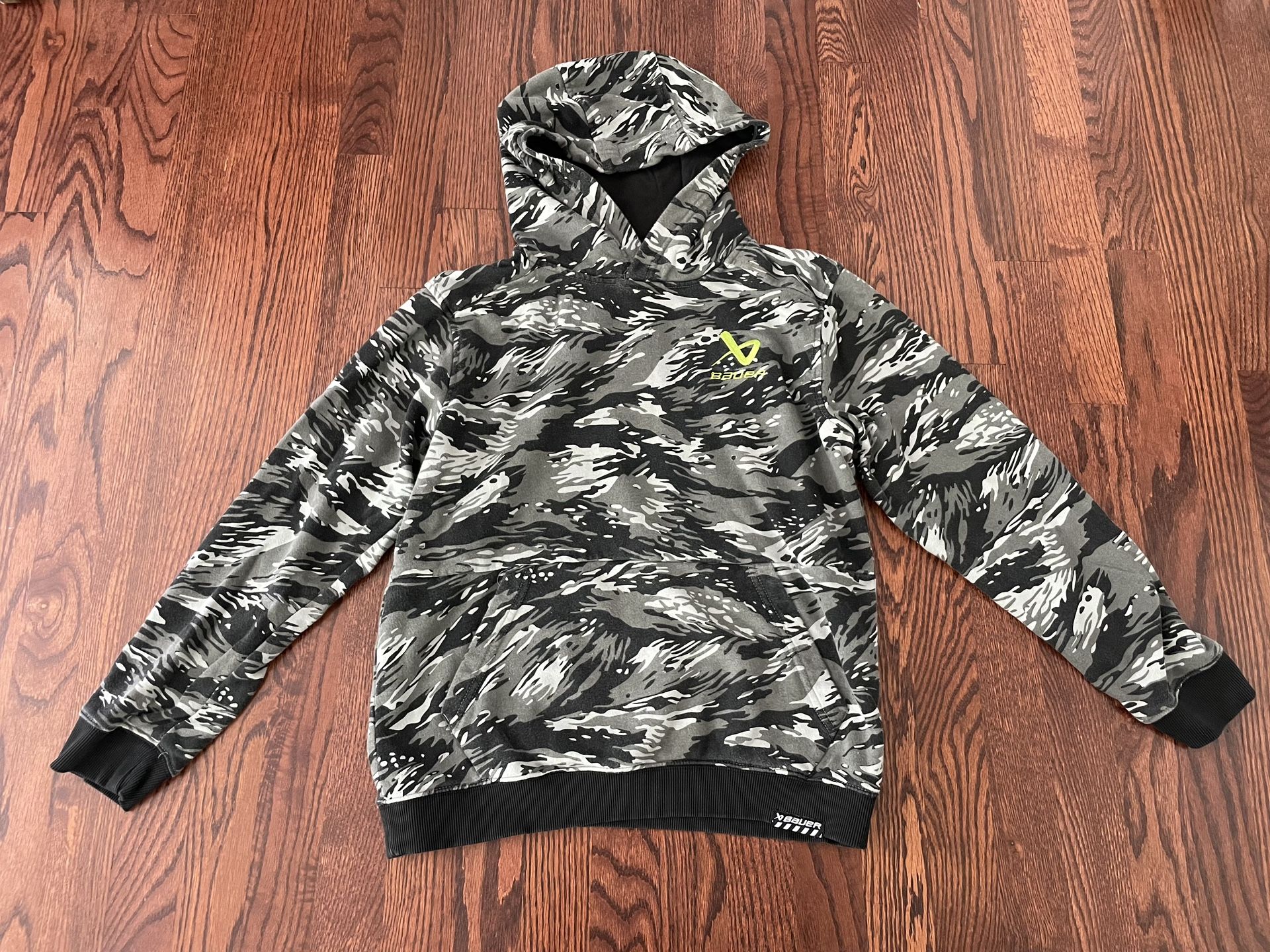 Bauer Youth L Pullover Hoodie - Black and White Camo Design