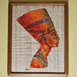 Ancient Egypt Queen Nefertiti Papyrus Painting - Egyptian Papyrus Paper - Hand Painted.