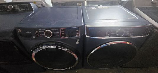 Ge Profile Sapphire Blue Front Load Stackable Washer And Electric Dryer Set