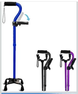 Adjustable Walking Cane for Men & Women with 4-Pronged Base for Extra Stability - Foldable Cane for Seniors with Foam Padded Offset Handle for Soft Gr