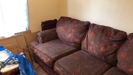 Free- Ashley Sofa , Comfy Burgundy Brocade Material