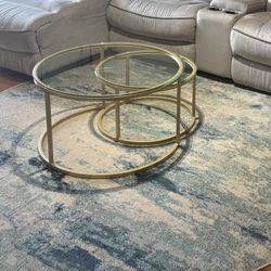 Nesting Coffee Table Set with Round Glass Top and Gold Frame