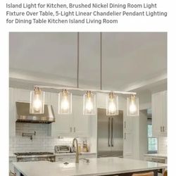 Island Light for Kitchen, Brushed Nickel Dining Room Light Fixture Over Table, 5-Light Linear Chandelier Pendant Lighting for Dining Table Kitchen Isl