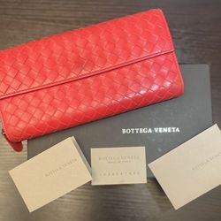 PreLoved Bottega Veneta Red Long Wallet with Coin pouch. 