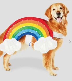 🌈 New! Rainbow w Glitter Sparkle Clouds Padded Double Sided Halloween Dog Costume Large