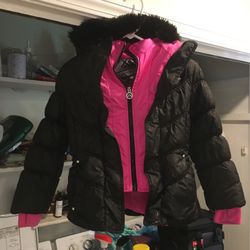 Girl’s Pink And Black ZeroXposur Coat With Fur Lined Hood- Barely Worn