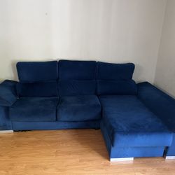 Velvet cotton couch in beautiful Blue color. Used 
