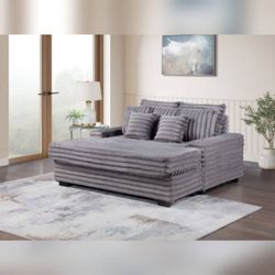 Gray Light Gray Pull out Extra large loveseat Chaise launge