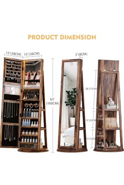 360° Rotating Full Length Mirror Jewelry Armoire