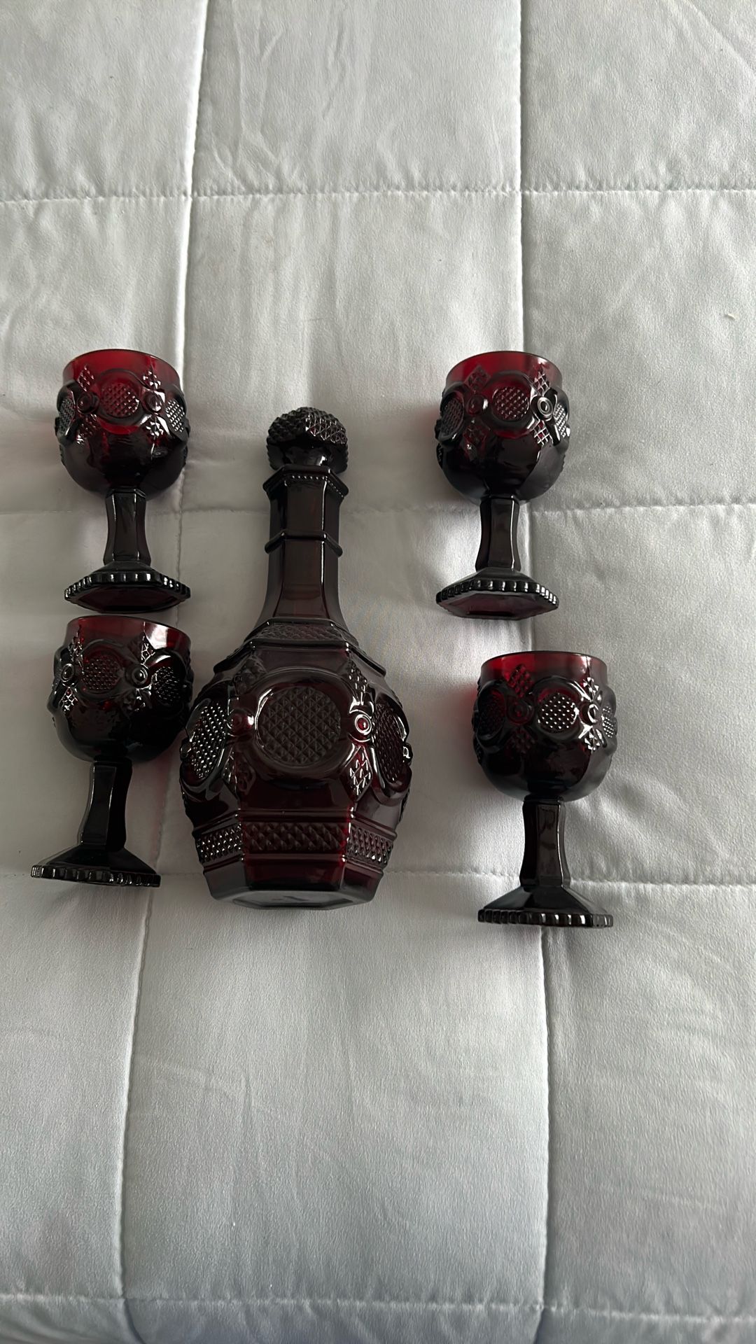 Dark Cranberry Glass Beverage Set Never Used