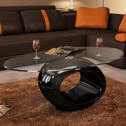 🎉 BRAND NEW Coffee Table with Oval Glass Top High Gloss Black