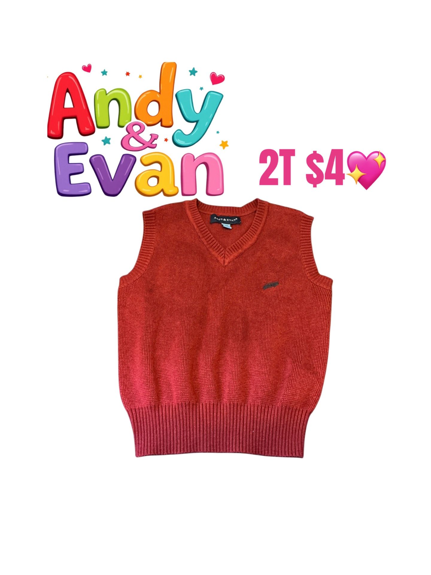 Andy & Evan 2T Toddler Red Sweater Boys Dressy Holiday V Neck Vest💖