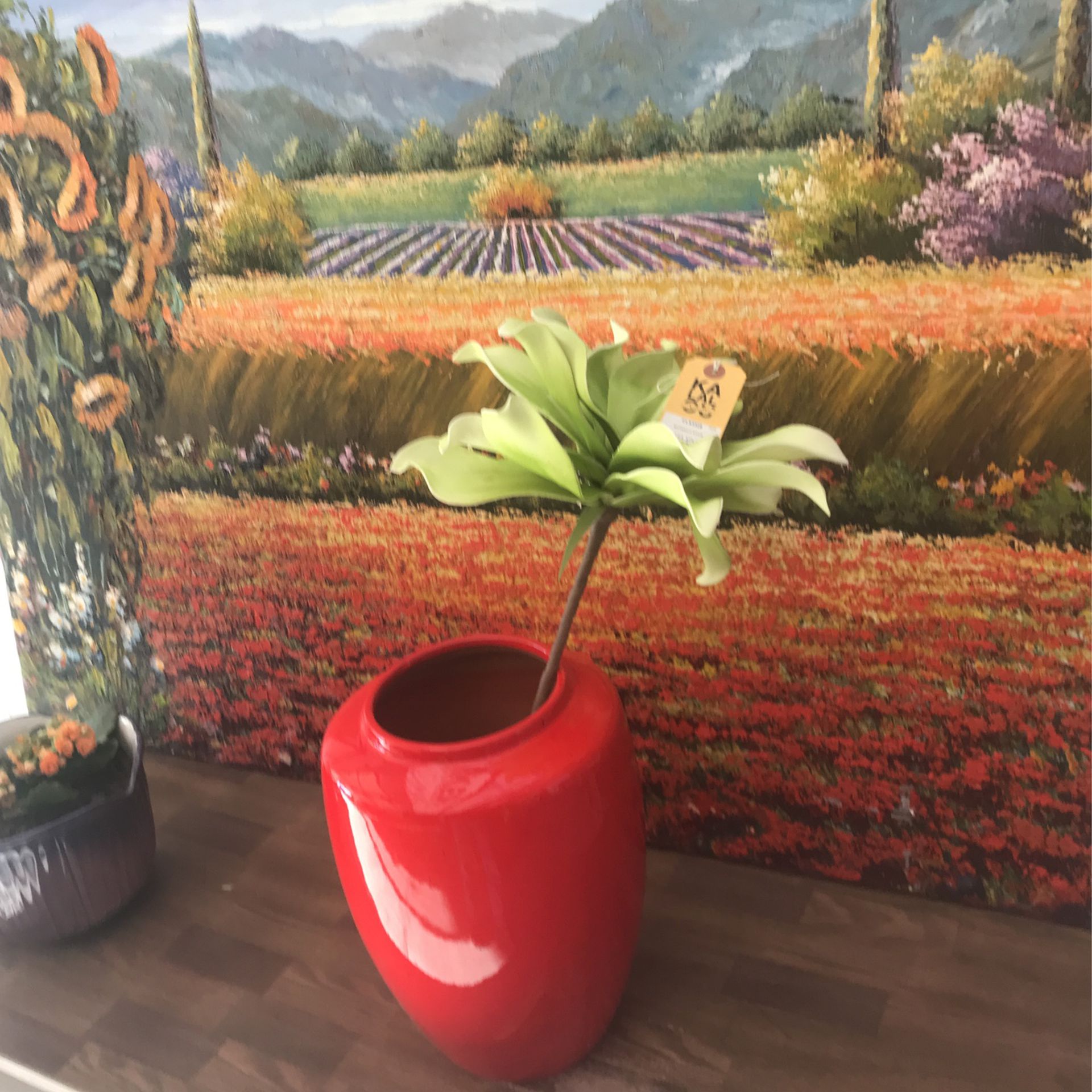 Red Flower Pot  Ceramic 18” High 